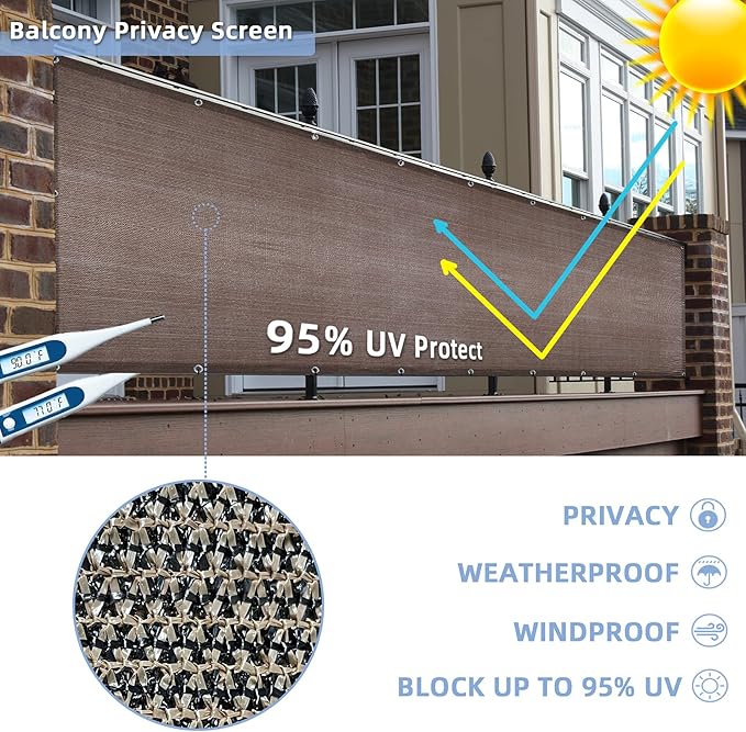 3'x10'Balcony Privacy Screen Cover Fence Cover UV Protection Weatherproof Windscreen Heavy Duty for Patio, Backyard,Brown
