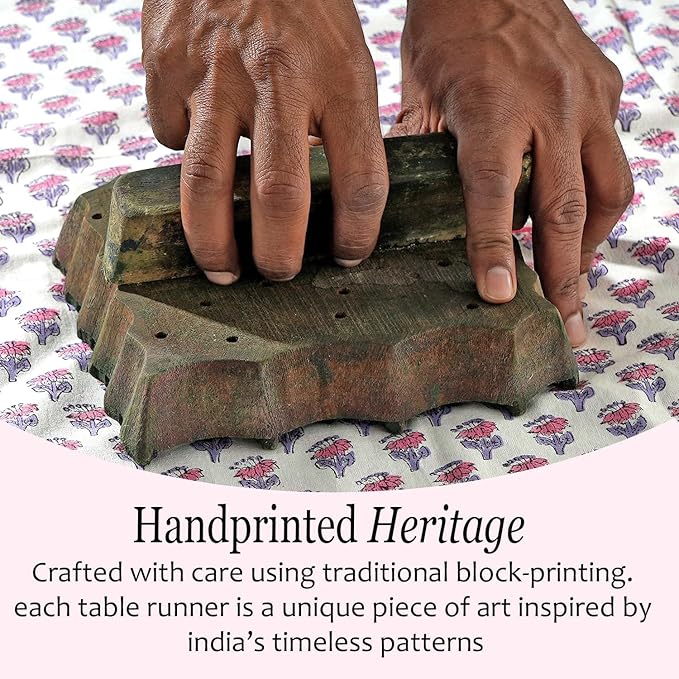 CPC Cotton Table Runner 16x90 Inch Block Printed Long Fall Table Runner for Dining Table, Card Table, Coffee Table, Wedding, Farmhouse & Outdoor Barbeque-Pink Sapphire