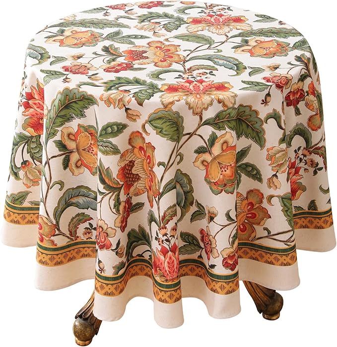 patdrea Designer Vintage Linen Round Tablecloth,Provencal Rustic Floral Pattern Tablecloths,Decorative Table Cover Cloth for Kitchen,Dining Room,Tea Party,Home,Christmas,Diameter 55"