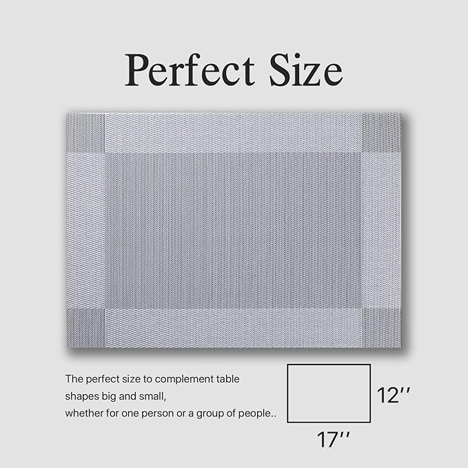Placemats Set of 4 - Easy Clean Woven Vinyl Placemats for Dining Table, Indoor/Outdoor Place Mats, Washable PVC Table Mats （Silver Cube）