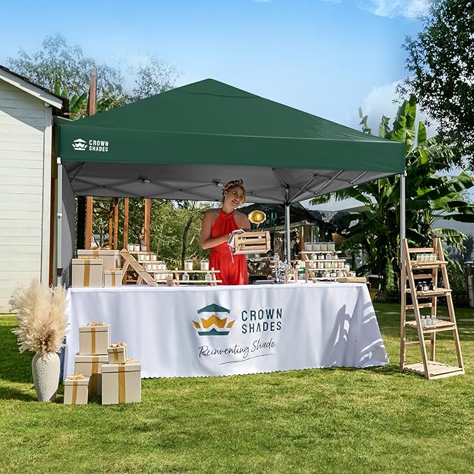 CROWN SHADES 8x8 Pop up Canopy Instant Canopy with 1 Removable Sidewall,4 Ropes & 8 Stakes, STO'N and Go Bag, Forest Green