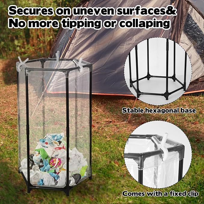Rainmae Garden Trash Bag Holder Stand with Clips 30-55 Gallon Heavy-Duty Metal Frame Leaf Bag Holder Outdoor Waste Bags Holders for Yard & Lawn Cleanup, Gardening, Camping, Parties