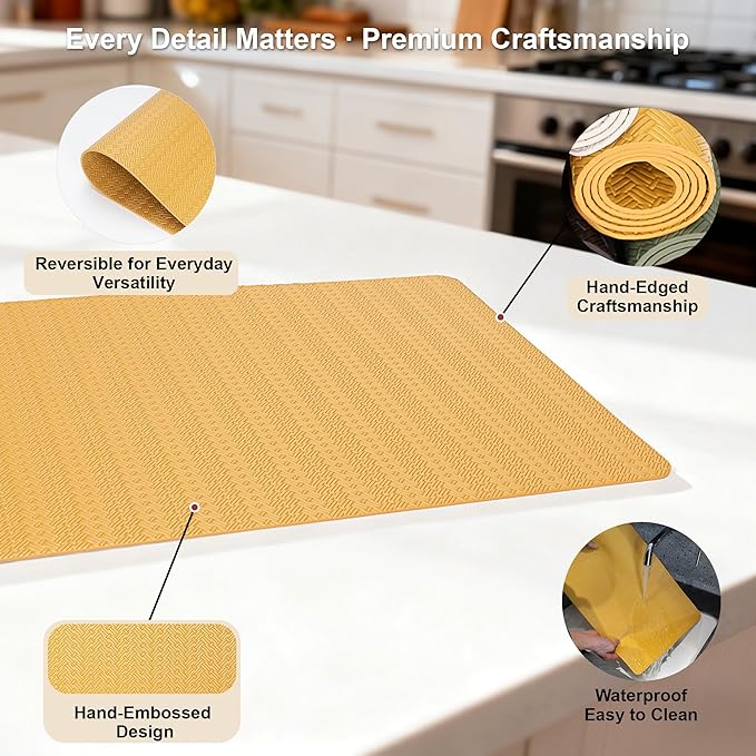 Faux Leather Placemats Set of 4 – 17x12 Inch Vinyl Table Mats, Heat Resistant, Non Slip, Wipeable & Washable, Easy to Clean Dining Table Decor for Kitchen & Dining Room（Golden Yellow）