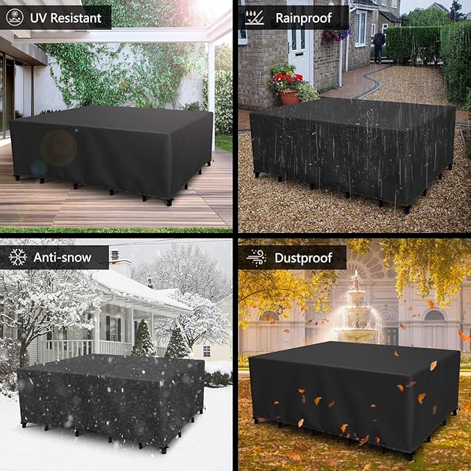 Patio Furniture Covers Outdoor Table Cover Waterproof Rectangular 420D Garden Dining Table Cover Wind Dust Proof Anti-UV Patio Sectional Couch Cover Table and Chair Set Covers 84"Lx44"Wx28"H Black