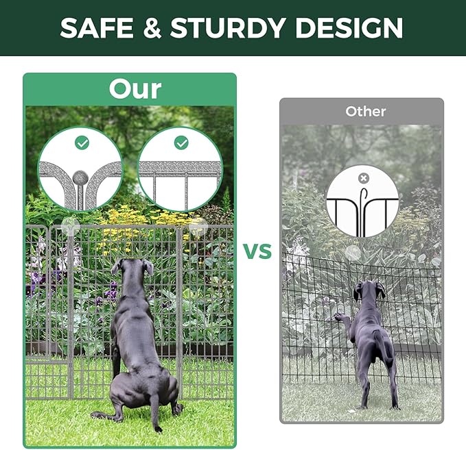 FXW Garden Fence Outdoor for The Yard – 50in(H) x 62.6ft(L) Heavy Duty Metal Animal Barrier for Dog and Rabbit, Decorative Dog Fence, 24 Panels, Silver