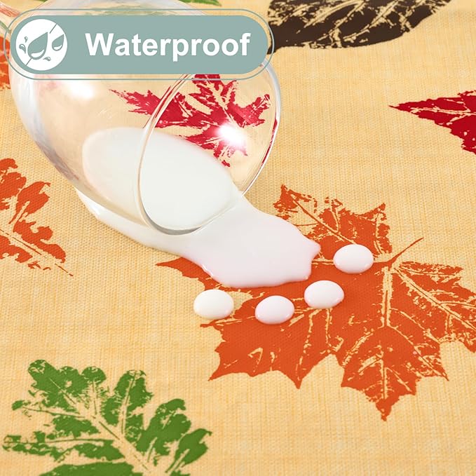 misaya Rectangle Waterproof Vinyl Table Cloth, Wipeable Tablecloth with Flannel Backing, Plastic Table Cover for Fall, Thanksgiving (Colored Leaves, 60" x 102")