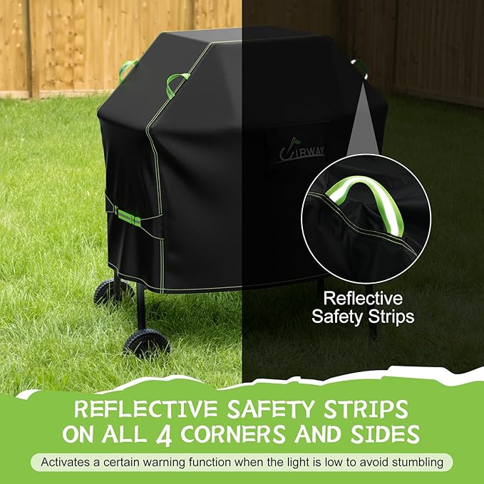 UIRWAY Gas Grill Cover 58 Inch, Waterproof, UV & Fade Resistant BBQ Grill Cover for Outdoor, Barbecue Cover with Reflective Strip and Air Vent for Weber, Dyna-glo, Char-Broil, Nexgrill, etc. Black