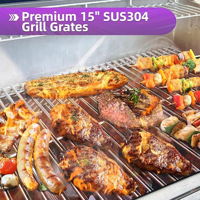 9MM 15" Stainless Steel Grill Grates for Weber Spirit E-210 Spirit E/S 200 & 210 Genesis Silver A Spirit 500 Gas Grill with Side Control Panel for Weber 7522 65905 65904 Spirit 200 Series