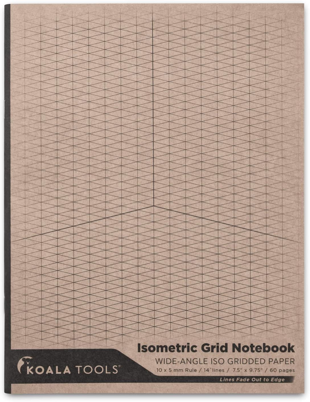 KOALA TOOLS | Isometric Graph Paper Notebook (3 pack) | 7.5" x 9.75", 60 pp. - Kraft Cover Isometric Grid Drawing Pads - Suitable for Industrial, Architectural, Interior Design