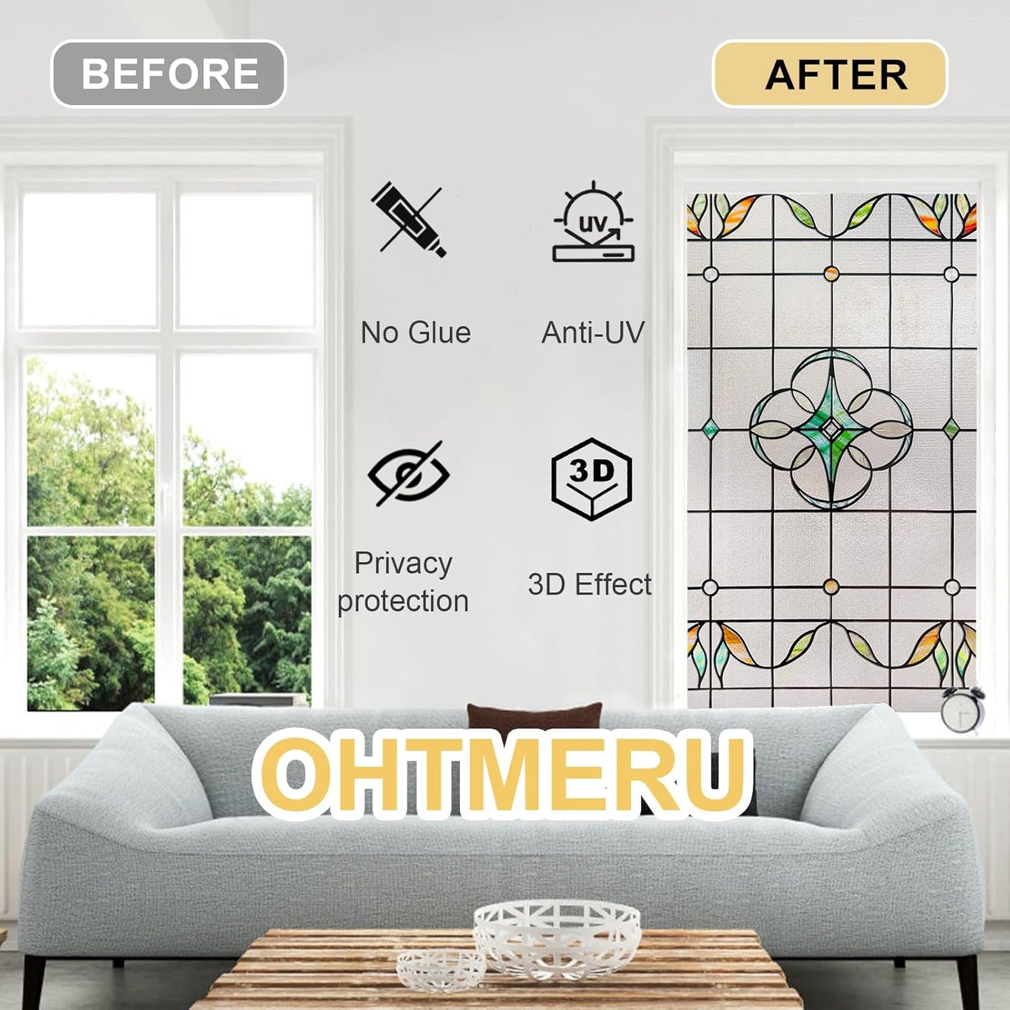 3D Stained Glass Window Privacy Film, Heat Control UV Blocking Static Cling Decorative Window Film for Bathroom,Front Door,Home Non Adhesive,23.6 x 35.4 inches Verdant Whispers