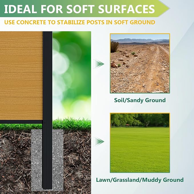 Mondaria Fence Privacy Screen with 8ft In-ground Posts, 6ft(H) x36ft(W) Wood Plastic Composite Fence Panels Weather-Resistant Outdoor Fence for Backyard/Garden (Yellow Teak, 7 Posts)