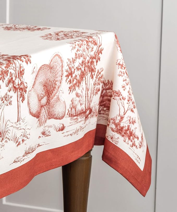 Maison d' Hermine Table Cloth Rectangle Table 100% Cotton 70 x 90 Inches Fall Tablecloth Reusable Everyday Use for Thanksgiving Christmas Decorations Dining Farmhouse Party (Holy Jouy - Red)