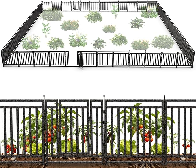Garden Fence 32in (H) x 108ft (L), 42 Panels + 6 Gates, Durable Outdoor Yard Barrier, Secure Garden Fencing Weather-Resistant Fence Ideal for Pets, Privacy & Decoration, Black Silver