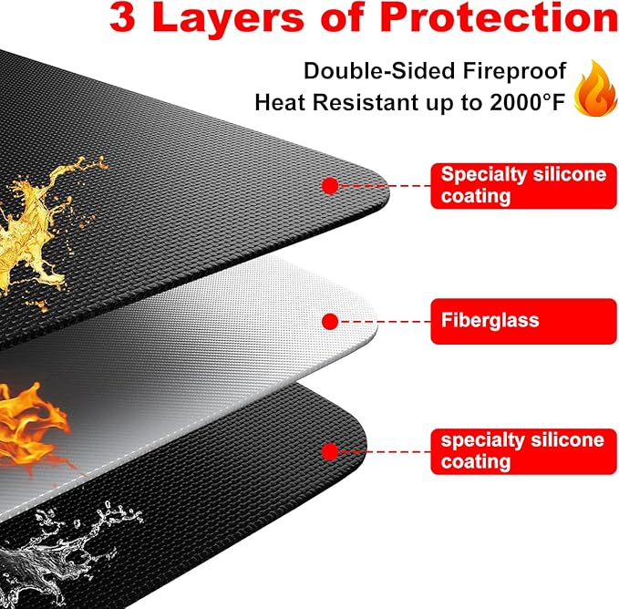 Under Grill Mats for Outdoor Grill – 60 x 40 Inch Fireproof Deck & Patio Protector, Heat Resistant BBQ Mat, Waterproof & Oil-Proof for Gas, Charcoal Grill, Smoker, Fire Pit