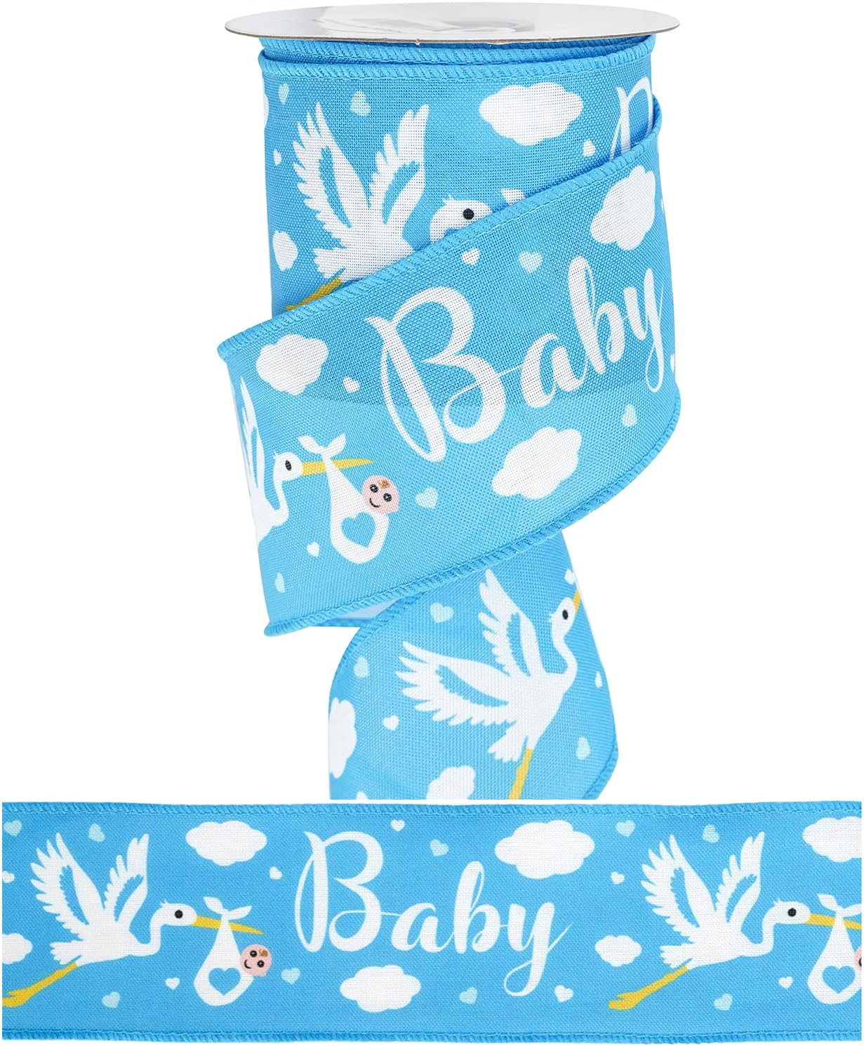 MEEDEE Baby Boy 2.5 Inch Burlap Wired Ribbon for Baby Shower, Diaper Cake, Welcome Home Favors, Gift Box, Table Decor - Blue (10 Yards)
