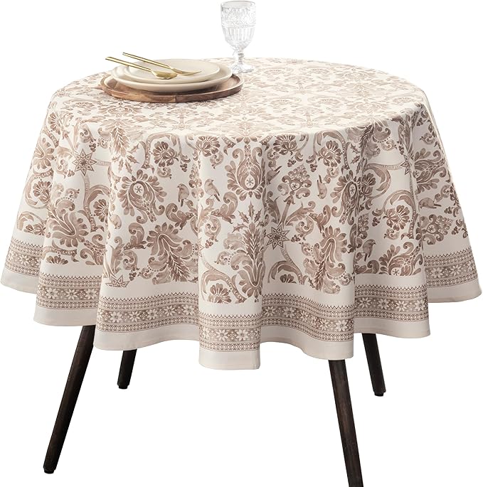 Maison d' Hermine Table Cloth Round Table 100% Cotton 69 Inches Fall Tablecloth Reusable Everyday Use for Thanksgiving Christmas Decorations Dining Farmhouse Party (Allure)