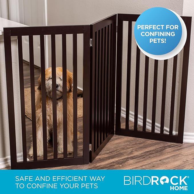 INTERNET'S BEST Dog Gate Indoor Freestanding Pet Barrier, Folding Wood Dog Fence, Extra Wide Doorway Puppy Gate, Indoor Animal Privacy Panel, Wooden Cat Fence - 3 Panel - 36", Espresso