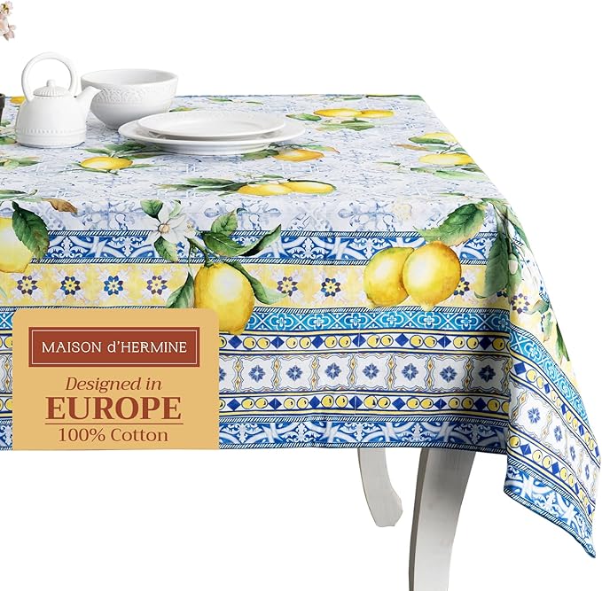 Maison d' Hermine Table Cloth Rectangle Table 100% Cotton 70 x 120 Inches Tablecloth Reusable Decorative Everyday Use for Dining Room, Farmhouse, Home, Party, Festive & Wedding Spring Summer - Citrus