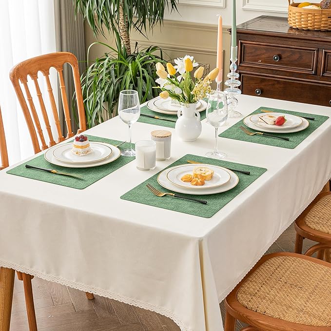 Romanstile Vinyl Placemats Set of 6-12 X 17 Inch - Heat Resistant Place Mats 100% Waterproof Oilproof Wipeable Reversible Faux Leather Table Mats for Kitchen, Dining, Party, Outdoor, Dark Green
