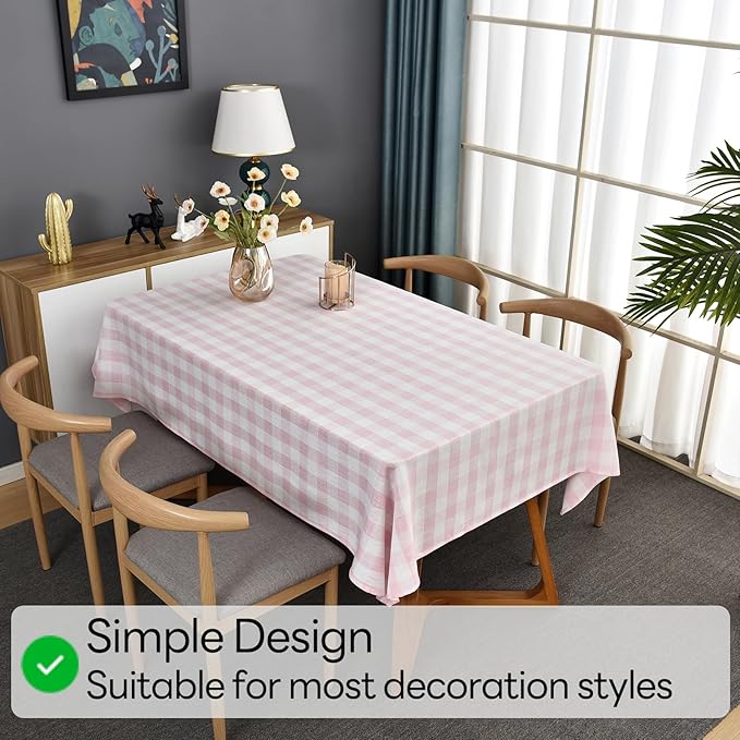 Gingham Table Cloth for Rectangle Tables Pink Checkered Plaid Tablecloth Heavy Duty Cotton Blend Washable & Wrinkle Table Cover for Outdoor Kitchen Dining Picnic Camping (52x70 Inch)