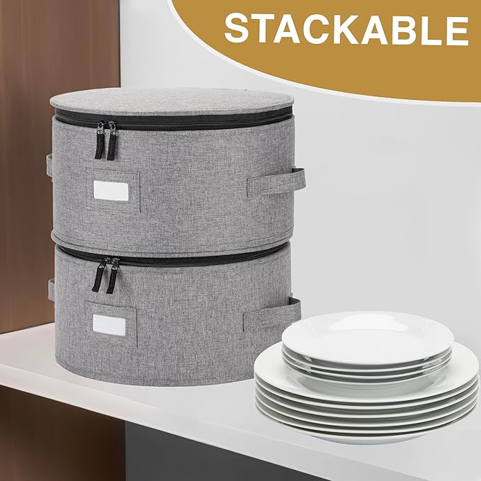 Set of 4 China Storage Cases for Dinnerware - Hard Shell and Stackable - Sizes: 12" - 10" - 8.5" and 7" W - 48 Plate Separators Included