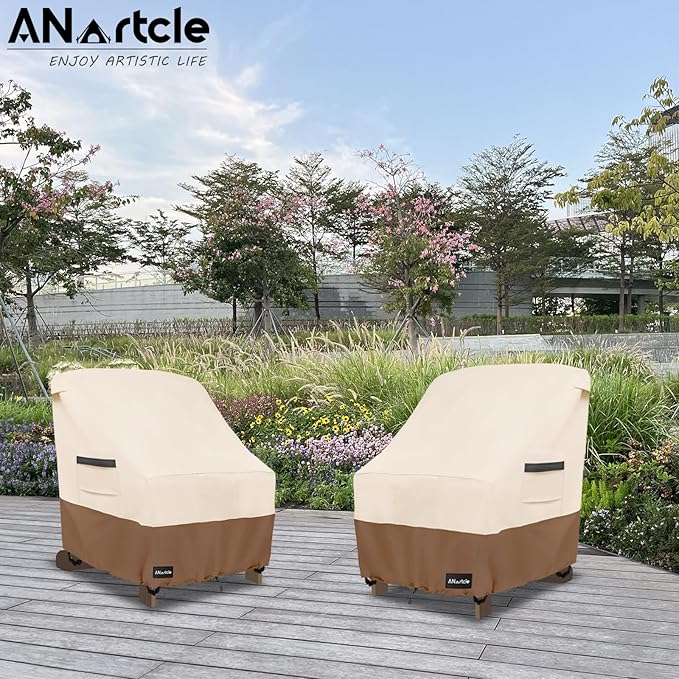 Patio Adirondack Chair Cover 2 Pack,600D Waterproof Heavy Duty Outdoor Chair Covers,Adirondack Chair Covers(30W x 34D x 36H inches),Patio Furniture Covers,Beige&Brown