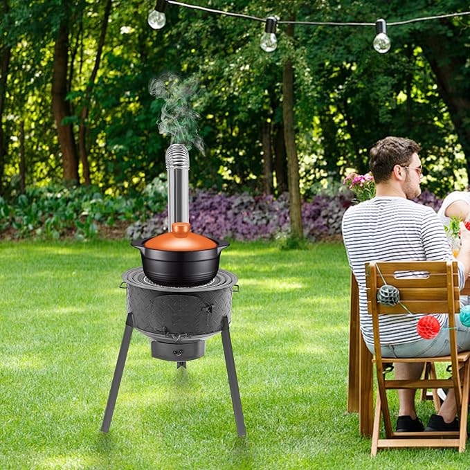 Wood Burning Stove, Steel Camping Stove with Furnace Rings, Chimney Pipes, Outdoor Heating & Cooking Hot Tent Stove, for Cooking, Backyard, Detachable