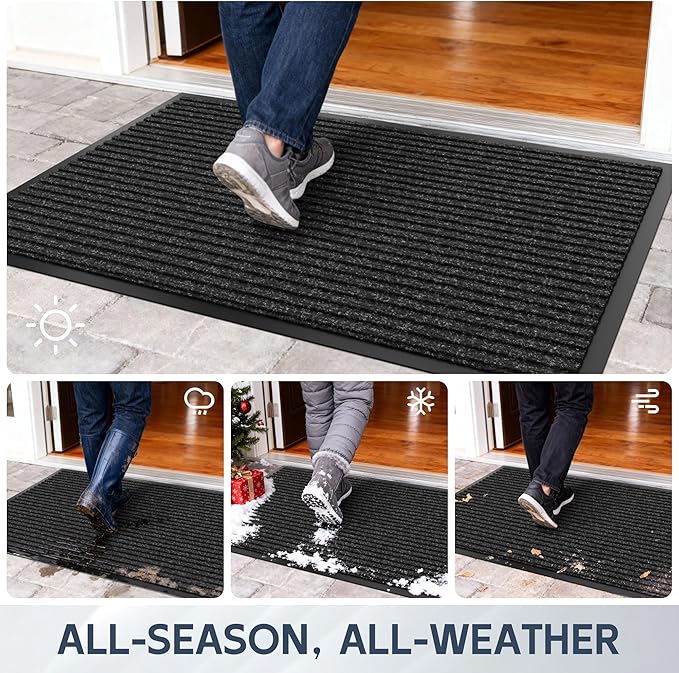 Front Door Mat, 72" x 36" Heavy Duty Indoor Outdoor Doormat, Non-Slip Welcome Mats for Entryway, Rubber Backing Low Profile Commercial Door Mats, Black Stripe