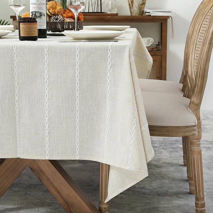 Chassic 60 x 60 inches Farmhouse Style Linen tablecloths, Wrinkle Resistant Washable Dining Room Table Cloths for Square Tables - Beige