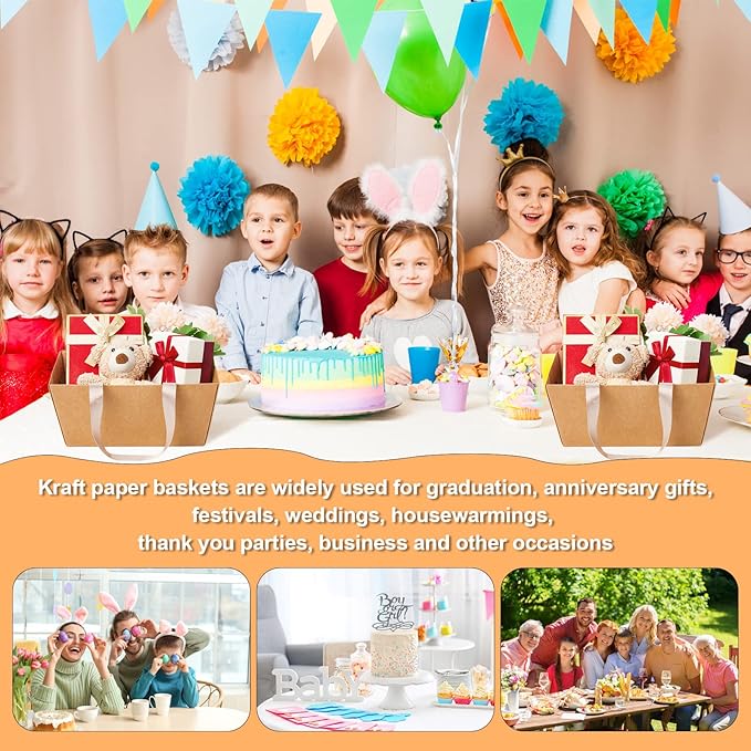 Pinkunn 48 Pcs Basket for Gifts Empty DIY Bulk Party Gift Basket Kit with Handles Market Trays for Packages Wrapping Wedding Party Anniversary Display(Brown,Classic)