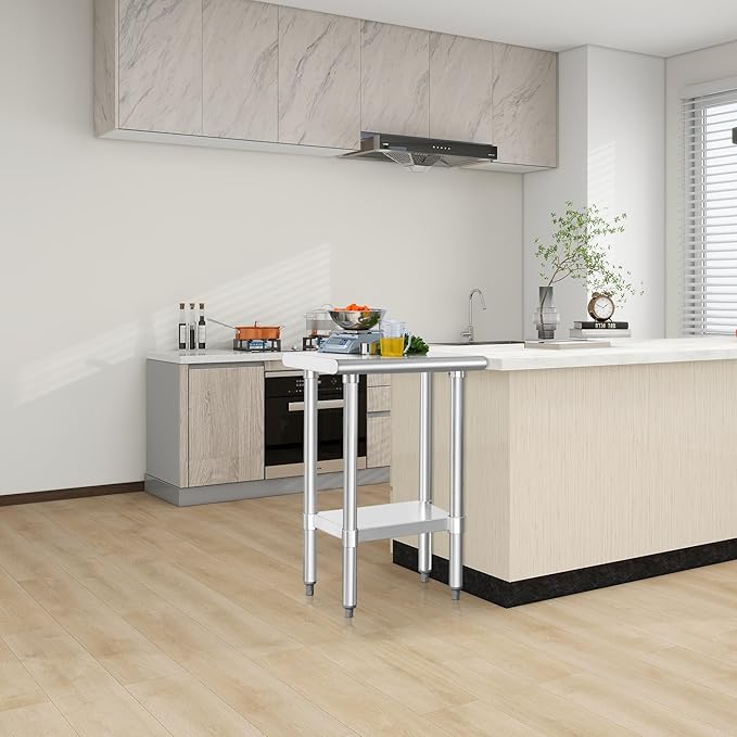 HARDURA Stainless Steel Work Table Commercial 18×24 Inches Kitchen Prep Table and Heavy Duty Commercial Workbench NSF 430 with Undershelf and Galvanized Legs