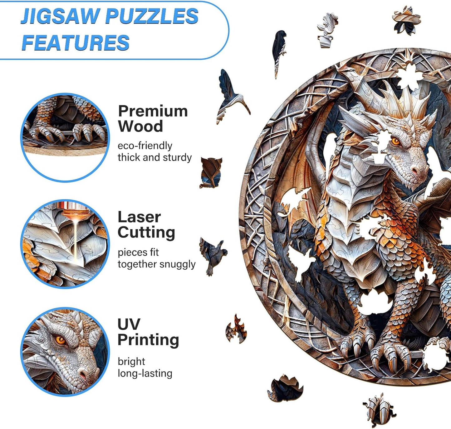 Wooden Puzzles for Adults, Cave Dragon Wood Puzzle, Wood Adult Puzzle, Wooden Puzzle for Family Game and Birthday Gifts for Women Men (L-13.4 * 13.4in 300pcs)