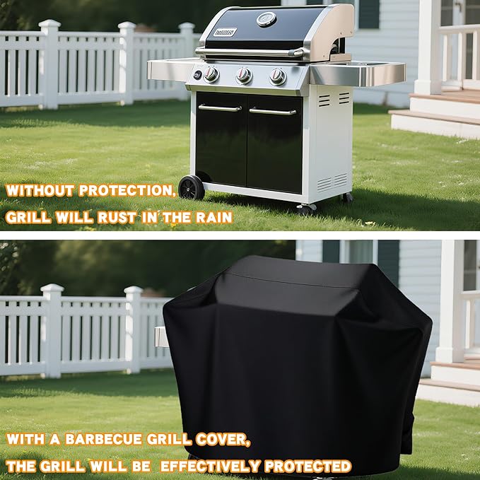 Grill Cover 40 inch, [Upgraded to 420D] Heavy Duty Waterproof BBQ Grill Cover, Outdoor Fade & Rip Resistant with Adjustable Drawstring, for Gas Charcoal Grills, Black