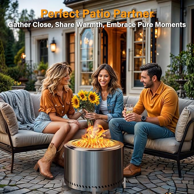 HGD 20" Smokeless Firepit with Stand, Stainless Steel Wood Burning Fire Pit for Friends & Family Gatherings, Secondary Combustion Outdoor Patio Stove for Garden BBQ & Bonfire