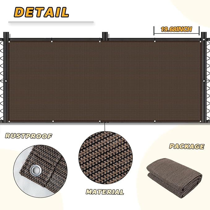 LOVE STORY 3.3'x19.7' Brown Balcony Screen Privacy Fence Cover (HDPE) UV Protection Weather-Resistant 3 FT Height Shield for Deck, Patio, Backyard, Outdoor Pool, Porch, Railing