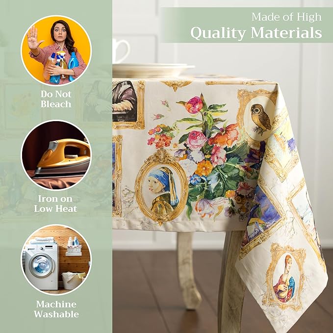Maison d' Hermine Table Cloth Rectangle Table 100% Cotton 60 x 108 Inches Tablecloth Reusable Decorative for Dining Room, Farmhouse, Home, Party, Festive & Wedding Spring Summer - Masterpiece