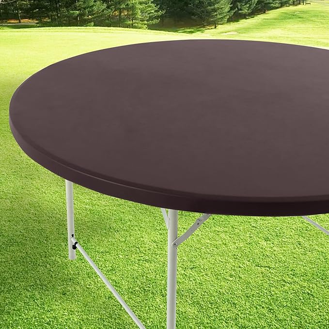 LURKA Round PU Leather Table Cover/Tablecloth with Elastic Hem – Waterproof, Oil-Proof, Scratch-Resistant, Wipeable Spill Protector for Dining Table, Kitchen, Outdoor Party (Coffee, 5FT-Round)