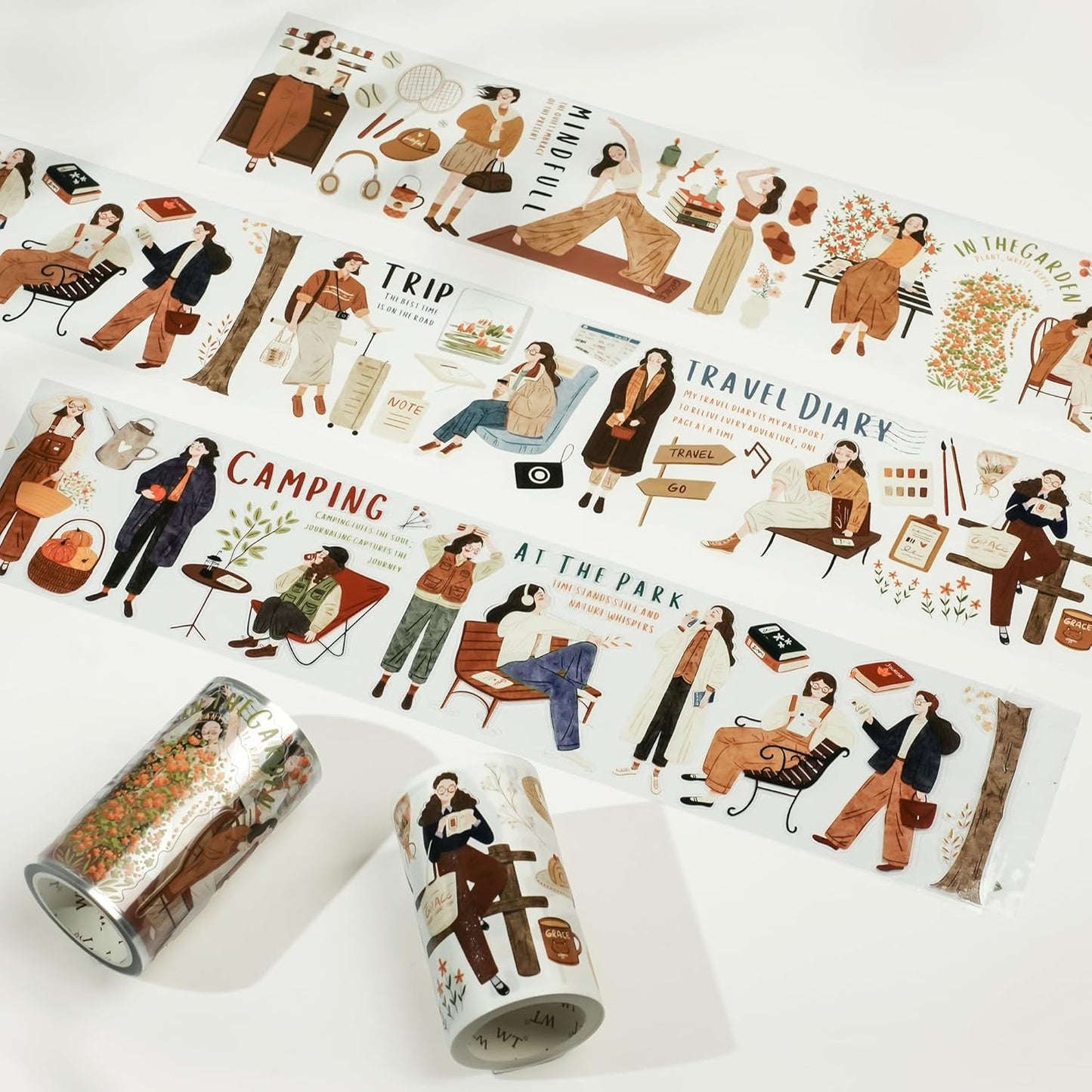 WT Pre-Cut Planner's Day 2 PET Tape, Single Roll, Original Designs, Waterproof Decorative Masking Tape for Journals, Planners, Scrapbooking, DIY Paper Projects