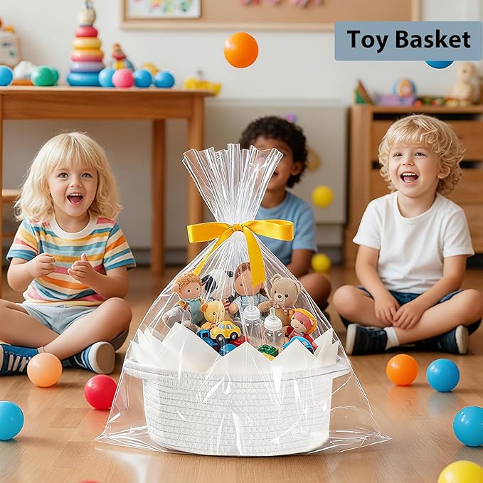Baskets for Gifts Empty with Bag Card Ribbon Tissue Paper Small Woven Basket Gift Baskets with Handles for Valentine's Day New Year Baby Shower (White 12"X 8" X 5")
