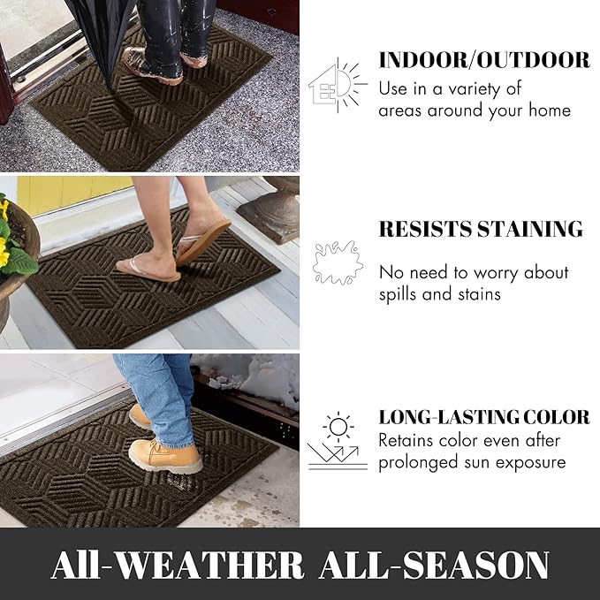 Yimobra Large Door Mat 36x24, All-Season Waterproof Outdoor Mats for Front Door Entrance with Drainage Holes, Heavy Duty Non-Slip Doormat for Garage Patio Entryway Indoor, Brown