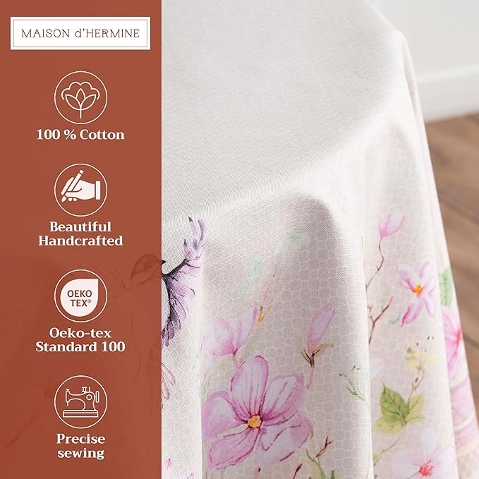 Maison d' Hermine Table Cloth Round Table 100% Cotton 69 Inches Tablecloth Reusable Decorative Everyday Use for Dining Room, Farmhouse, Home, Party, Festive & Wedding Spring Summer - Magnolia Mornings
