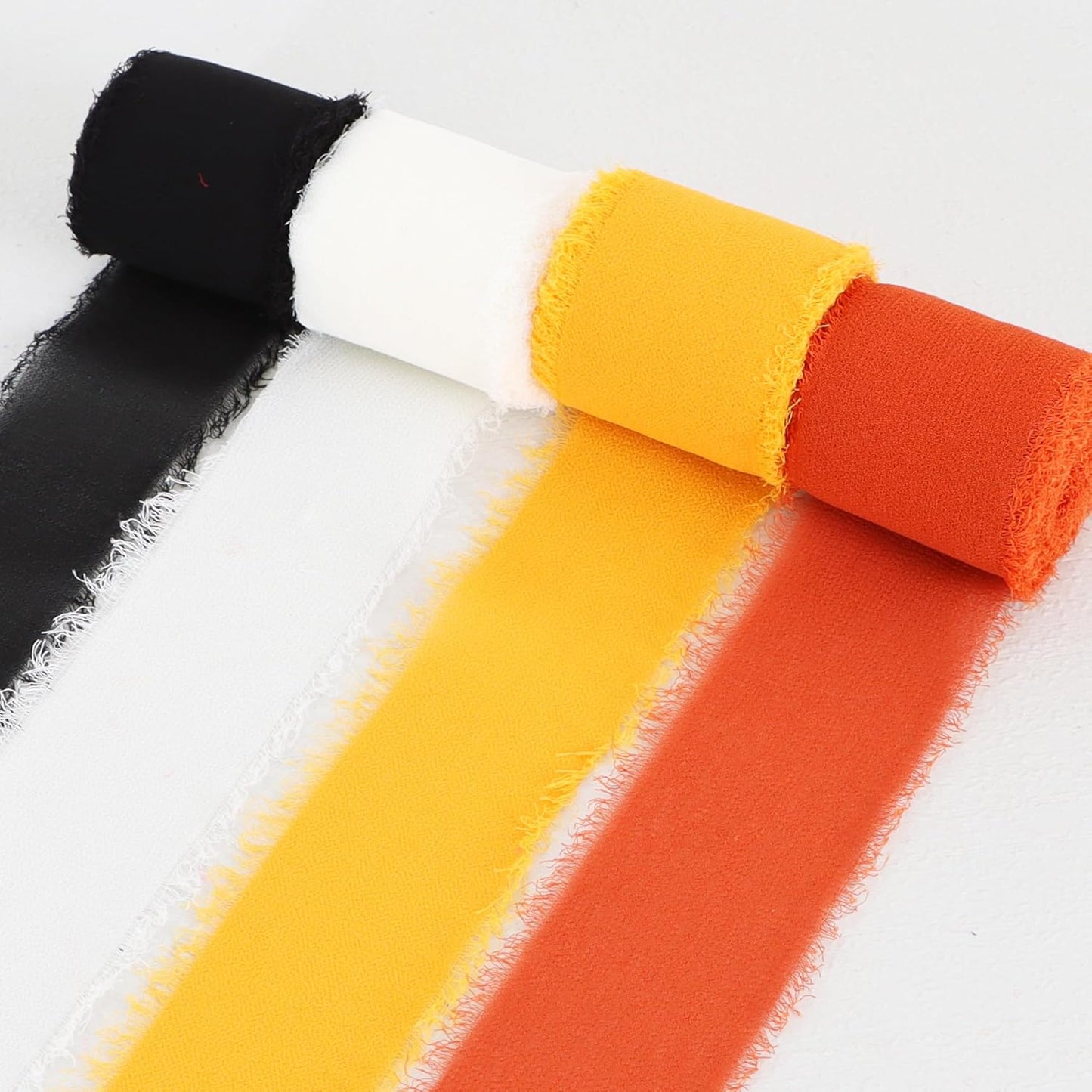 TONIFUL 4 Rolls Black & Orange Chiffon Ribbon 1 1/2 inch× 5.5 Yards Ribbon Fabric Silk Ribbon for Gift Wrapping Wedding Party Decoration Flower Bouquet Wrapping Bows Making DIY Crafts