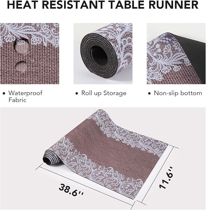 Trivet Table Runner Hot Plates Mat 12 X 40 Inch Heat Resistant Table Protector Waterproof Decorative Farmhouse Kitchen Trivets Counter Heat Proof Placemats for Hot Dishes (Jute and Lace)