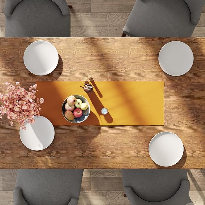 Encasa XO Table Runner 13"x36" Long | Cotton Canvas Fabric | Mango Solid Color | Machine Washable & Durable