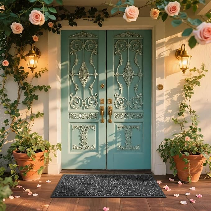 Yimobra Large Door Mat Outside Entrance 47x24, Waterproof Sturdy Outdoor Mats for Front Door, Heavy Duty Non-Slip Doormat for Garage Patio Entryway Indoor, Easy Clean, Grey