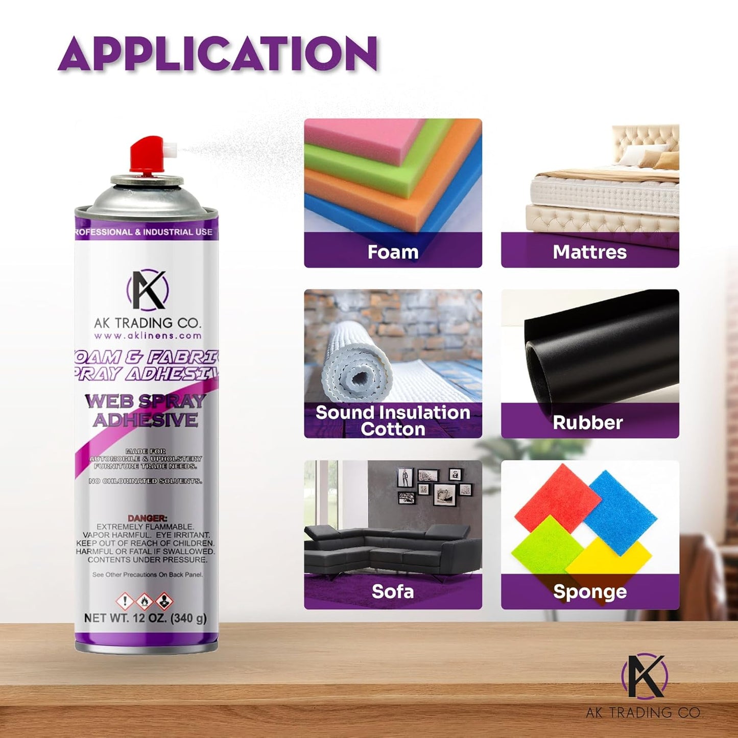 AK Trading Professional Quality General Multipurpose Spray Adhesive, 6-Ounce for Acoustic Panels & Craft Upholstery Foam Adhesive & Fabric Glue