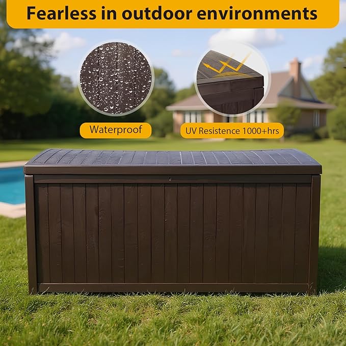 ETOYA Extra Wide Deck Box with Seat, Large Lockable Outdoor Storage Bench, Waterproof Resin Patio Container for Furniture Cushions, Garden Tools Organization