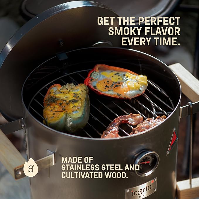 Charcoal Grills - Basic Mini 6 lbs - 3-in-1 Stainless Steel Ultra-Portable Charcoal Smoker for Outdoors, Camping and Home BBQ - Vertical Smoker Barrel Grill with Thermometer & Accessories