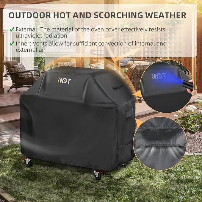 KPT 60 Inch Grill Cover for Outdoor Grill - Heavy Duty Waterproof 420D BBQ Cover with Hook, Air Vent, Buckle - Gas Grill Cover, UV & Fade Resistant, BBQ Grill Cover for Weber, Nexgrill, Char Broil
