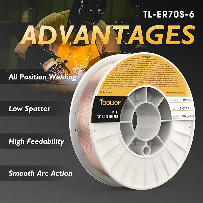 TOOLIOM ER70S-6 .035"(0.9 mm) Mild Steel MIG Solid Welding Wire on 10-Pound Spool Compatible with TL-200M Pro and TL-250M Pro